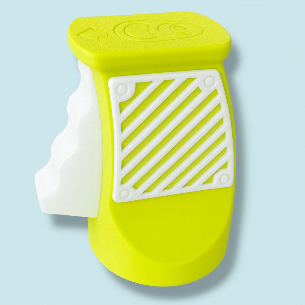 EzPop compact ergonomic can opener in vibrant yellow with textured grip for easy use.