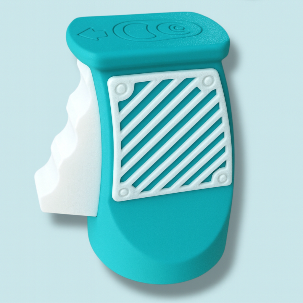 EzPop ergonomic can opener in teal with textured grip for comfortable use.