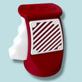 EzPop compact ergonomic can opener in vibrant red and white design for easy can opening.