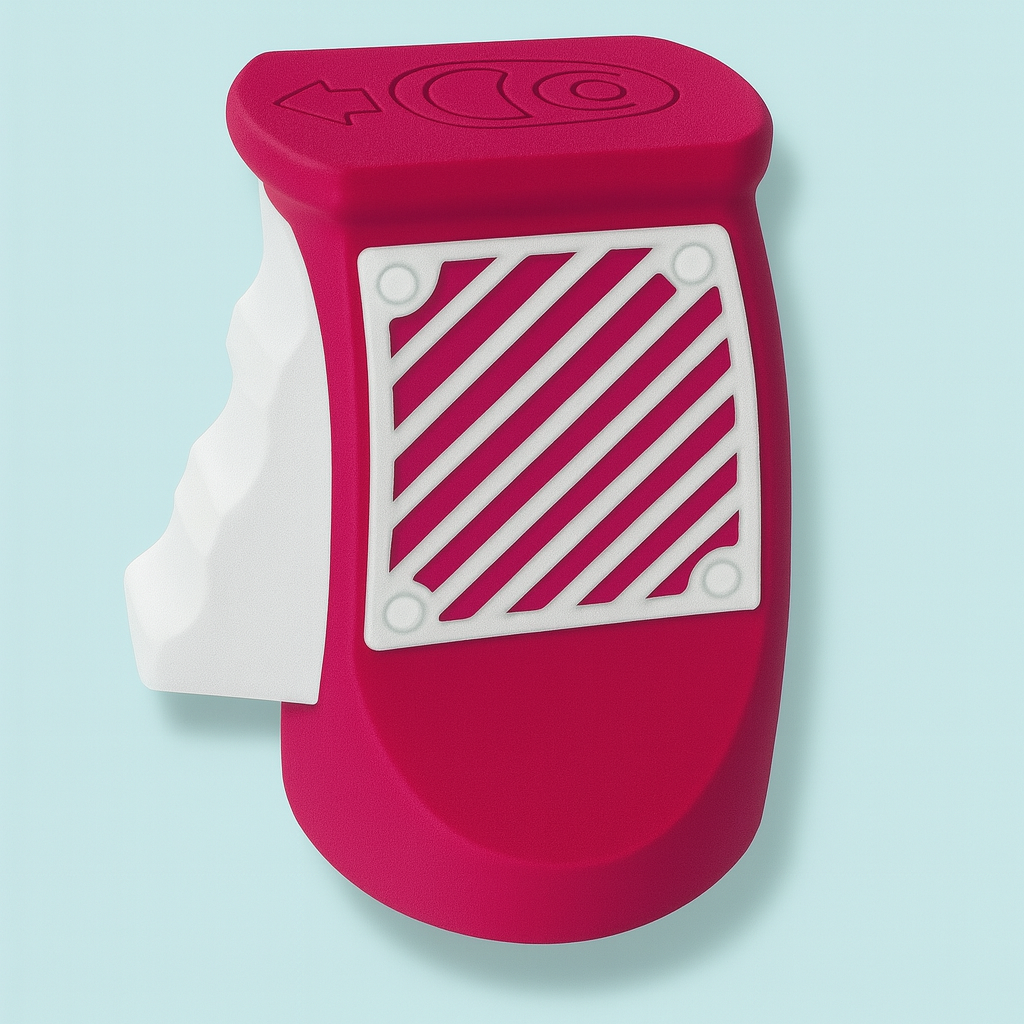 EzPop ergonomic can opener in vibrant red and yellow with textured grip for comfortable can opening.